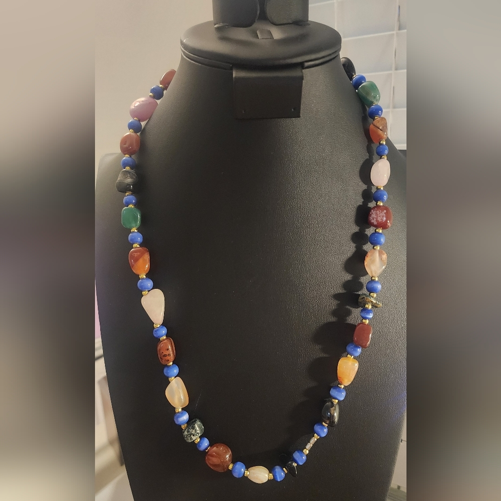 Multicolor Beaded Necklace, Tourmaline And Jade  (Pink),‎ 12.5".